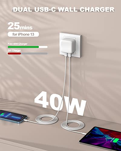 Iphone Fast Charger, 40W Dual Usb-C Quick Wall Charger[Mfi Certified] 2Pack 10Ft Extra Long Lightning Cable+Double Port Foldable Usbc Apple Charger Fast Charging For Iphone 14/13/12/11/Xr/Xs/Se/Ipad #TOP4