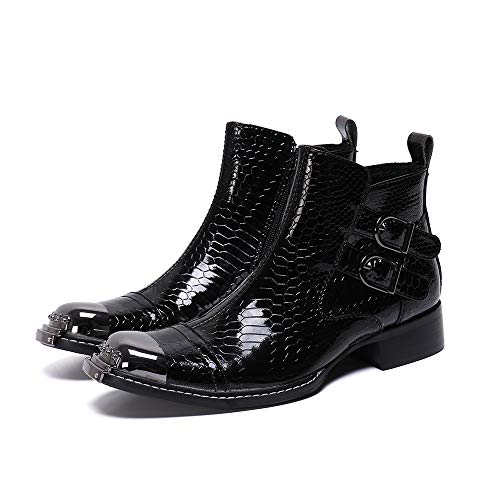 Ankle Boot For Men High Top Boot Slip On StyleGenuine Leather Patent Leather Monk Strap Zipper Captoe Middle Block Heel4