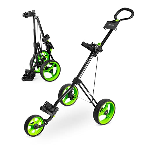 JOVIAL Carrinho de golfe dobrável de 3 rodas, suportes superiores e inferiores com alça elástica, si