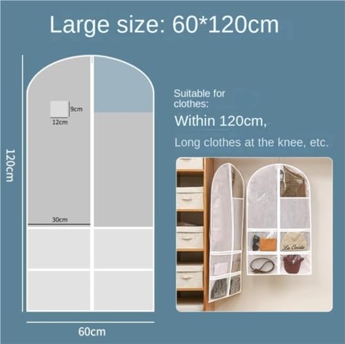 Habrur Clothes Cover 5pcs Garment Bag Hanging Clothes Storage With Zipper 4 Large Pockets Suit Bags Suit Bags (Color : A, Size : 60 * 120cm)2