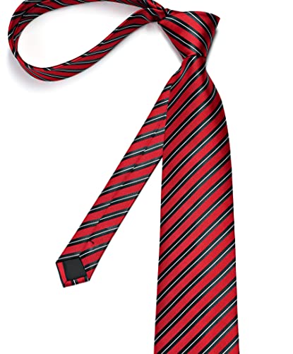 Image of Enlision Mens Ties Stripe Tie and Pocket Square Set Classic Formal Woven Neckties Handkerchief Cufflinks Wedding