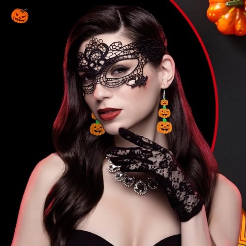 Halloween Pumpkin Earrings Acrylic Sparkling Pumpkin Dangle Earrings Set for Women Halloween Costume Accessories Gifts2