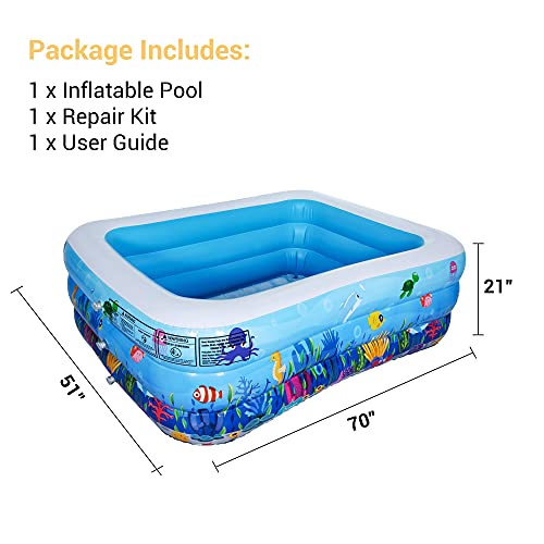 Asteroutdoor Inflatable Swimming Pool Full-Sized Above Ground Kiddle Family Lounge Pool For Adult, Kids, Toddlers, 70"X 51"X 21" Thickened, Blow Up For Backyard, Garden, Party, Blue #TOP1