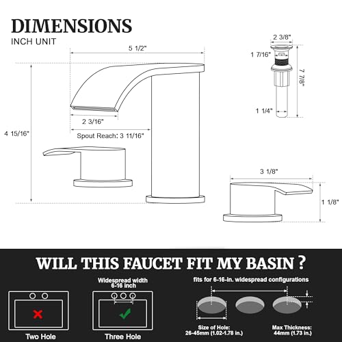 Ultimate Unicorn 8 inch Bathroom Faucet Oil Rubbed Bronze, Waterfall Bathroom Sink Faucet with Metal Pop-up Drain Stopper and 2 Supply Hoses,2 Handle Widespread Faucets for Vanity Sink 3 Holes by Ultimate Unicorn - Used condition - Image 3