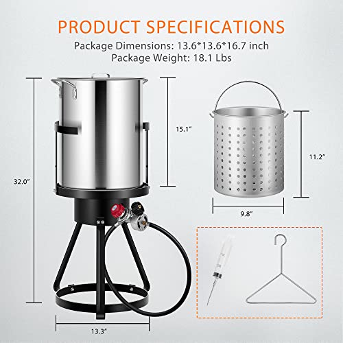 Vivohome 30 Qt. Aluminum Turkey Deep Fryer Pot With Injector Thermometer Kit And 54, 000 Btu Outdoor Propane Stove Burner Stand For 20 Lbs Turkey #TOP6