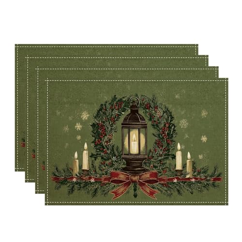 Set di 4 tovagliette con ghirlanda di lanterne natalizie, rustiche e vintage, per sala da pranzo, antiscivolo, lavabili, per interni ed esterni, cucina, tovagliette decorative