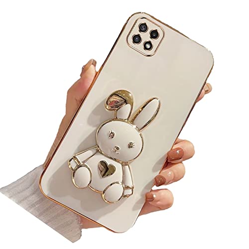 Tivenfezk pour Samsung Galaxy A12 5G Lapin Invisible Béquille Coque,Ultra Mince Placage Cœur Bunny Pliant Supporter Antichocs Silicone Flexible Coque Housse Étui de Potection