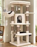 Globlazer Corner Cat Tree, 51in Curved Series Modern Cat Tower for Indoor Cats with Hammock, 7 Sisal Scratching Posts, Large Fan-Shaped Platform for Large Cats, Cat Condo & Hanging Basket, C51, Beige​