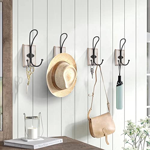 Wall Hooks For Hanging, 4 Pack Farmhouse Towel Hooks For Bathrooms Wall Mounted, Heavy Duty Rustic Decorative Wood Coat Hooks Hanging Keys Robe Hat For Bedroom, Kitchen, Entryway (Weathered White) #TOP4