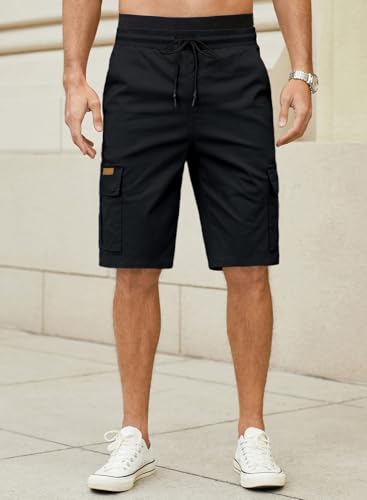 JMIERR Kurze Hosen Herren Baumwolle Cargo Shorts Herren Sommer Freizeithose mit Taschen Schwarz L
