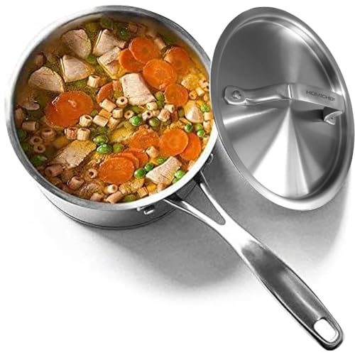 HOMICHEF 1.8 QT NICKEL FREE Stainless Steel Sauce Pan with Lid Coating Free - Non Toxic Matte Polished Stainless Steel Pot with Thick Bottom for Induction