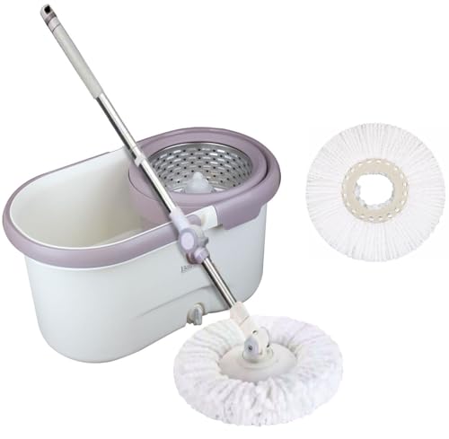 Juego de Fregona y Cubo con Cabeza Giratoria 360 Grados Mopa de Microfibra y Escurridor, Turbo Juego de Fregona Incluye 1 Mopa Adicional