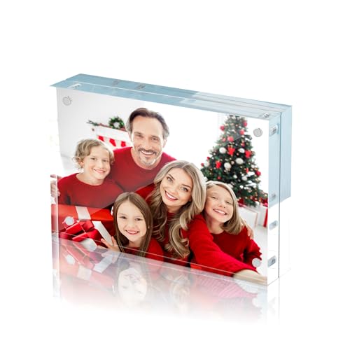 HOUSE DAY Cadre photo magnétique double face, en acrylique, sans cadre, bloc photo en verre avec chiffon en microfibre de 20 mm d'épaisseur, transparent, 10 x 15 cm