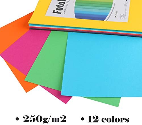 Adorfine 60 Sheets of Coloured Card A4, 250 g/m² Craft Card Colourful, 12 Colours Craft Paper Sheet Dyed Photo Card for Crafts, DIY Sheet Card Design, Decorating Gifts