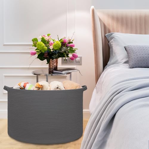 Image of Cotton Rope Basket for Boys Kids, 87L Laundry Hamper, Dark Gray