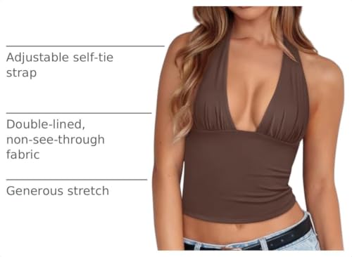 REORIA Womens Halter Tank Backless Sexy Deep V Neck Y2K Going Out Crop Tops by REORIA - Used condition - US$26.72
