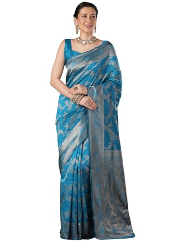 Image of AKHILAM Women's Kanjivaram Woven Soft Silk Saree With Blouse Piece
