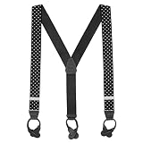 Suspender Store Polka Dot Suspenders - White on Black 1.5 Inch Wide Button 54" for 6'1" to 6'5" tall