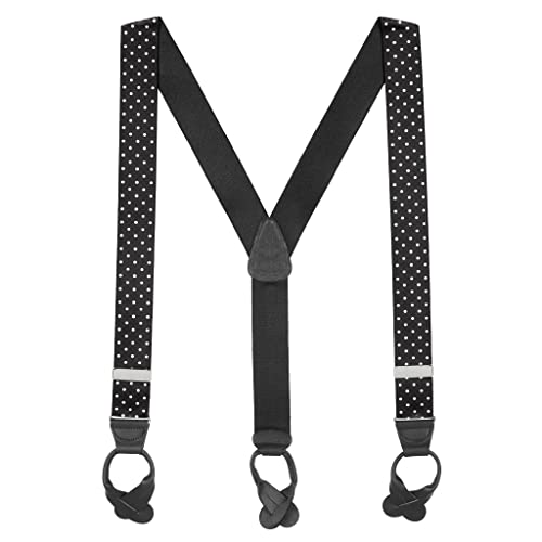 Suspender Store Polka Dot Suspenders - White On Black 1.5 Inch Wide Button 54" For 6'1" To 6'5" Tall #TOP19