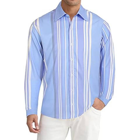 iCKER Men’s Casual Shirts Long Sleeve Striped Regular Fit Comfort Tops Button up Collar Dress Shirt for Men,Purple,XL Cover