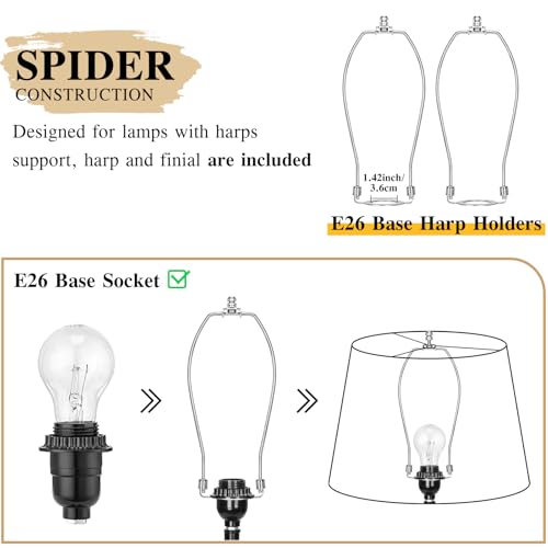 Large Drum Lamp Shades Set of 2, 12\"Top x 16\"Bottom x 11\"High, Beige Lampshades for Table Lamps Floor Lamps, Natural Linen Replacement Lamp Shades, Spider, Harp Holders Included, Easy Assembly