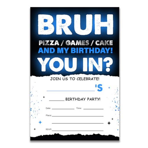 UPNEGE Bruh Birthday Party Invites Boy Birthday Invitations with Envelope, Pack of 20