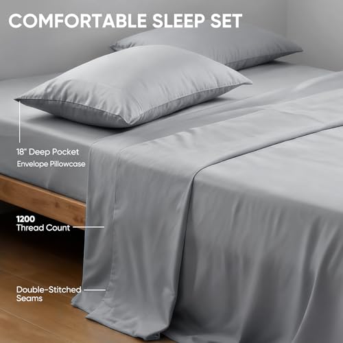 Image of TWK Real 100% Viscose Derived from Bamboo Sheets Set California King Size, Cooling & Silky Soft for Hot Sleeper, Breathable & Moisture Wicking Fabric, 18 inch Deep Pocket with Corner Straps
