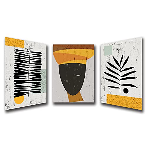 Framed Canvas Wall Art African Ethno Motive Wall Art Set, Abstract Ethno Art, African American Woman Portrait, Black Orange Print, Contemporary Collage, Minimalist (S-3Pcs,24X36Inchx3Pcs) #TOP4