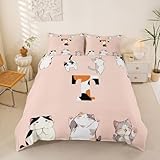 Homewish Housse de Couette Letter T,Parure de Lit Enfant 220x240 Cat,Sets de Housses de Couettes Garçons Filles Mignon Kitten Pet Funny Alphabet Imprimé,Couvre Lit Kawaii Dessin Animé Calico Chat