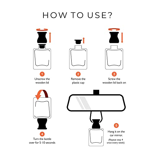 Image of Evair Hanging Car Air Freshener | Car Accessories Interior | Car Perfume Aroma with Essential Oils Fragrance in Glass Bottle with Wooden Diffuser Lid | 10 ml- Pack of 2 (Cool Water & Sandalwood)