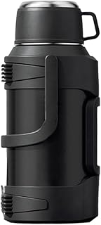 316ステンレス 保温 水筒 5L 大容量 広口 保冷 ポット アウトドア 旅行 携帯用 肩ひも付き 業務用 家庭用 魔法瓶 (ブラック,1.2L)