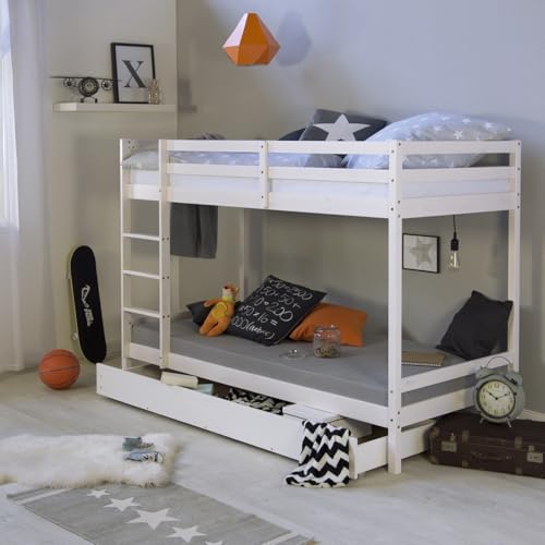 Homestyle4u 2502, Etagenbett 90x200 Holz 2 Kinder inklusive Bettkasten & 2...