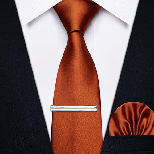 Image of YourTies Skinny Ties for Men Satin 2.4 inch Slim Necktie with Pocket Square Tie Clip Set Solid Color Wedding Party Business