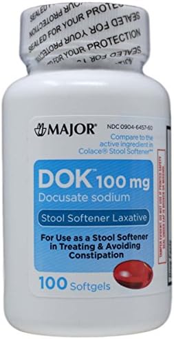Docusate Sodium Stool Softener Useful As a Stool Softener and Wetting Agent for The Temporary Relief of Constipation. Helps Keep Stool Soft for Easy and Natural Evacuation - 100 Softgels