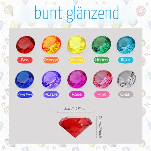 NLR FUN 50stk 3cm Acryl Diamant Deko-Steine, 10 Farben Gleichmäßig Gemischt, Vasenfüller & Tischdekoration für Zuhause, Aquarium, DIY, Partys, Hochzeiten, Ostern & Festliche Anlässe