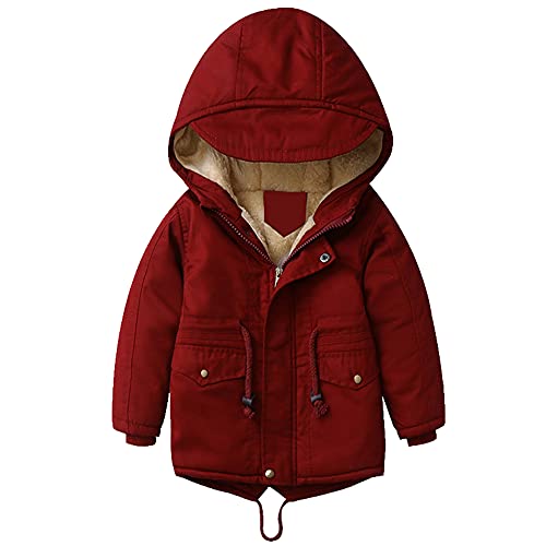 L SERVER Winterjacke für Jungen und Mädchen,warm Hoodie Outfits Dicke Mantel Baby Wintermäntel, Rot(Verdickung), 92-98