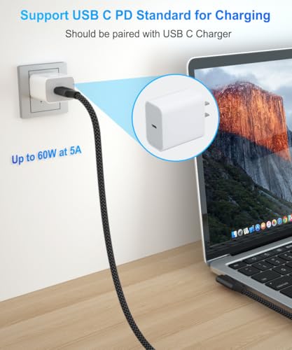 Image of Elebase Right-Angled USB Type C to C 100W Cable 10FT with USB A Adapter, Black