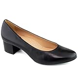 Womens Casual Comfortable Genuine Leather Closed Toe Mid Height Block Heel Work Pump Classic Fashion Dress Wedding Slip On Ladies Shoes Black Napa 5.5