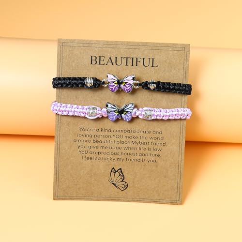 Image of COLORFUL BLING Butterfly Charm Bracelets Adjustable Hand Woven String Bracelets BFF Gift for Women