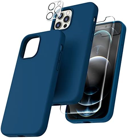 TOCOL 5 in 1 for iPhone 13 Pro Case 6.1", with 2 Pack Tempered Screen Protector + 2 Pack Camera Lens Protector, Liquid Silicone Slim Shockproof Cover [Anti-Scratch] [Drop Protection], Sierra Blue