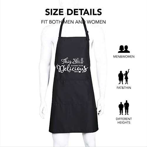 Ihopes Funny Black Apron For Women Men - This Is Going To Be Delicious - Cute Kitchen Chef Apron With 2 Pockets And Adjustable Neck Strap - Perfect Gifts For Birthday/Christmas/Thanksgiving For Family #TOP1