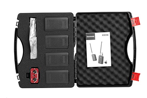 Saramonic Wireless VHF Lavalier Microphone Bundle with 2 Bodypack Transmitters, 2 Receivers, and 2-Ch Mixer for DSLR Cameras, Camcorders and More - 200' Wireless Transmission Range (Black, Red) - Thumbnail 3