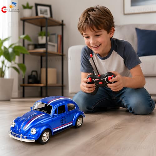 Image of Remote Control Racing Car for Kids | Rechargeable with 2.4GHz Wireless Controller | LED Headlights, Smooth Forward & Turn Action | Durable Build & Stylish Classic Car Design (Multi-Color)