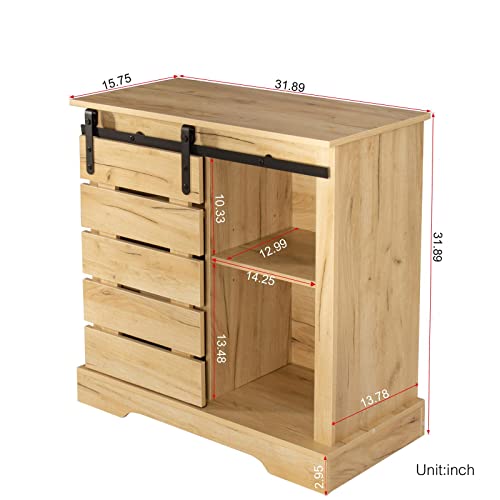 Holaki Side Cabinet,Sideboard Buffet Storage Cabinet,Modern Farmhouse Cabinet With Sliding Barn Door&Interior Shelve,Accent Cabinet,Stable Metal Frame,Suit For Living Room,Hallway,Kitchen (Light Brown #TOP6