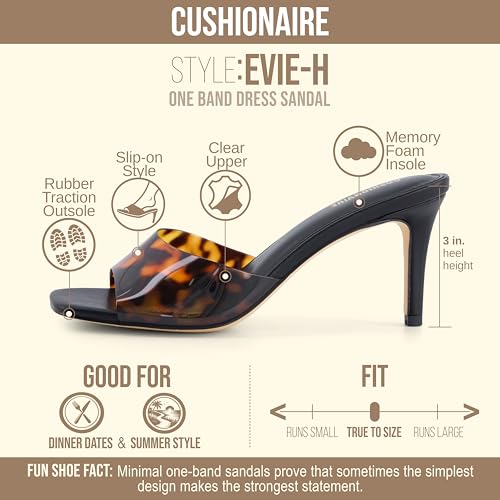 Image of CUSHIONAIRE Evie Kitten Heel Sandals for Women, Slip On One Band Dress Sandals with Memory Foam, Wide Widths and 3 Inch Heel