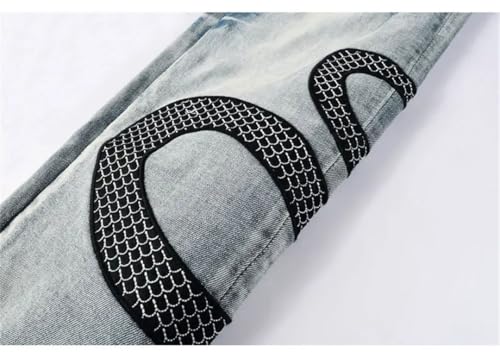 Men's Jeans Serpentine Embroidered Perforated Patch Jeans3