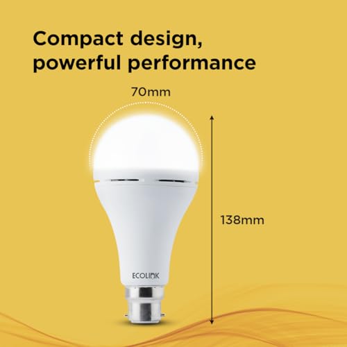 Image of EcoLink 12-Watt Emergency LED Bulb | Emergency Inverter LED Bulb For Home | Bulb Base : B22, Colour : Cool Day Light, Pack of 2