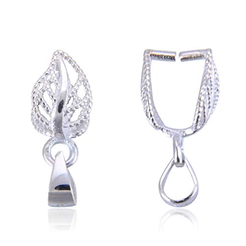 2pcs Sterling Silver Leaf-Shaped Pendant Bail Pinch 17mm Connector for Bracelet Necklace Charm Jewel - //coolthings.us