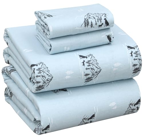 RUVANTI Flannel Sheets Full Size - 100% Cotton Double Brushed Bed Sheets Set, Deep Pockets 16 Inches, All Seasons Breathable & Extra Soft Full Sheets, Warm & Cozy, 4 Piece, Soul Dog