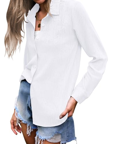 AUSELILY Womens Button Down Shirts Long Sleeve Collared V Neck Button Up Tops Casual Work Business Tunics Blouses4